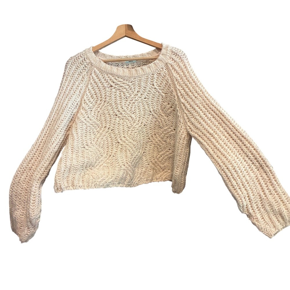 Kimchi Blue Cable Knit Cropped Eyelet Sweater Women's Size S Cream Fishermancore